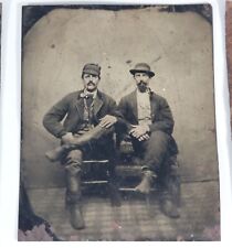 circa 1900 tin types 2 mustached men sitting smoking pipes picture