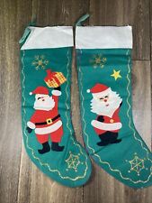 Vintage Handmade Felt Christmas Holiday Stockings Santa Claus Set of 2 picture
