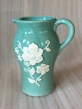 Beautiful Antique Vintage Handmade Ceramic Blue Green Floral Pitcher Vase picture
