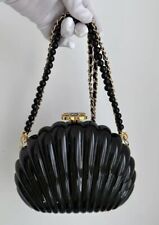 Rare Chanel Clam Shell 2way Chain Cosmetic Hand Bag Crossbody Clutch VIP Black picture