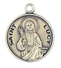 Patron Saint St Lucy 7/8 Inch Sterling Silver Medal on Rhodium Plated Chain picture