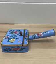 Vintage Chinese Enameled Brass Silent Butler Crumb Catcher Blue Floral picture