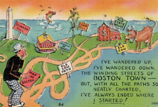 Vintage Linen Postcard The Winding Streets of Boston Town MA Poem Limerick picture