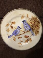 Vintage Royal Crown Fine China Plate Hand Painted Birds - Blue Jays Signed 10” picture