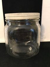 VINTAGE LARGE DURAGLAS CLEAR GLASS SQUARE JAR WITH WHITE LID 6
