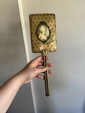 Vintage Antique Brass Vanity Hand Held Mirror Victorian Lady picture