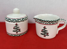 Furio Made In Italy Christmas Tree Sponged Sugar Bowl With Lid And Creamer Set picture