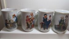 VINTAGE SET Of 4 Norman Rockwell Museum Coffee Mugs Cups White Gold Trim picture