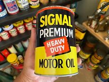 VINTAGE FULL NOS SIGNAL PREMIUM HEAVY DUTY 1-QUART MOTOR OIL CAN IN NICE SHAPE  picture