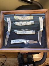 Vintage Schrade Scrimshaw Set Of 6 Great Outdoor Knives In Display Case picture