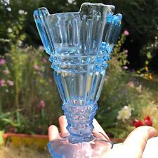 Vintage Blue Art Deco Glass Vase 6
