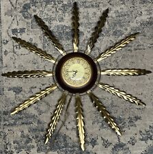 Vintage Atomic Starburst MCM Wall Clock Gold Wood United Plug In Tested/Works picture