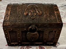 Vintage MFG Metal Pirate Treasure Chest Piggy Bank. Brass Or Copper picture