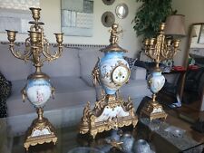 Three-Piece Louis XV Rococo Style Porcelain and Ormolu Clock Set picture