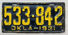 1931 Oklahoma License Plate -  Good Original Paint Condition picture