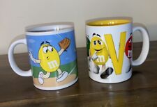 Lot of 2 Official M&M's Candy Coffee Drink Mugs 2003 Red Yellow Orange Sports V picture