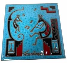 Vtg Cleo Teissedre Hopi Ceramic 6” Tile-Kokopelli Flute Player-Santa Fe USA-1992 picture