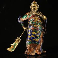 9″ Exquisite copper Cloisonne War god Guan Gong Yu Hold dragon Broadsword statue picture