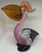 Murano Style Art Glass Pelican Bird With Fish In Mouth Handblown Sculpture 7 
