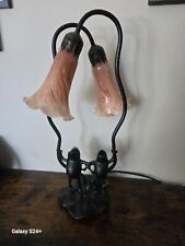 Abatjour Table Lamp Bronze Frogs Standing On Lilly Pad Looking Up  Tulip Shades picture