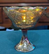 Vintage Indiana Glass Marigold Carnival Harvest Grape Footed Bowl Compote picture