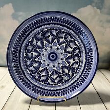 Blue & White Majolica-style Hand Painted Plate by Hernandez of Puebla Mexico 11” picture