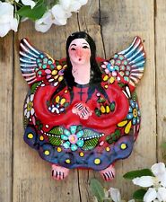 Red Angel with Wings Coconut Wall Ornament Handmade Guerrero Mexican Folk Art picture