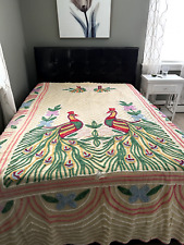 *Peacocks in the Courtyard* Vintage Chenille Bedspread 88