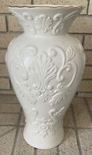 Large Lenox Georgian Ivory Porcelain Tall Vase Embossed Gold Trim 16 Inches picture