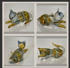 Vintage Art Glass Handblown Multicolored Blue Amber Small Cat Figurine Ornament picture