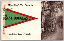East Douglas Massachusetts c1910 Greetings Postcard Green Banner Trees picture