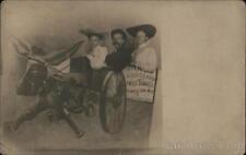RPPC Studio: Family in Donkey Cart Real Photo Post Card Vintage picture