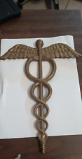 VINTAGE CADUCEUS CAST BRASS  MEDICAL DOCTOR Building SIGN PLAQUE WALL HANGING picture