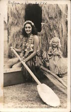 1942 RPPC Hawaii Polynesian Young Woman and Little Girl,Hula,Grass Skirts picture