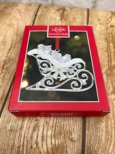 Lenox Sparkle & Scroll Frosted Clear silver plate sleigh ornament Christmas picture