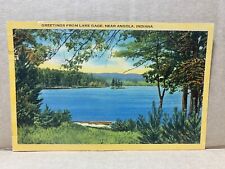 Greetings from Lake Gage Near Angola Indiana Linen Postcard No 2441 picture