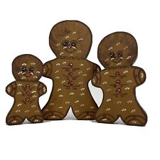 Vintage Wood 3 Gingerbread Man Family Handpainted Handmade Signed 1991 Christmas picture