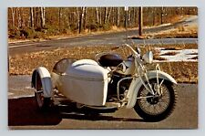 Postcard 1938 Indian 4 Motorcycle with Sidecar, Vintage Chrome G1 picture