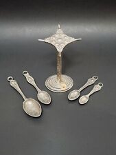 Pewter Tin Woodsman/Crosby Taylor Measuring Spoons Set With Stand Fleur De Lis  picture