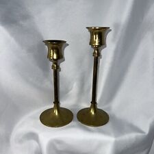 Pair of Vintage Collectible Solid Staggered Brass Candlestick Holders ~ As Found picture