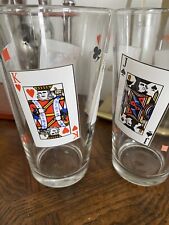2 MCM Libbey Vtg Playing Card Poker Game Night Glasses 16 oz. Man Cave Barware picture