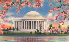 Postcard DC Washington Thomas Jefferson Memorial Cherry Blossom Trees Basin picture