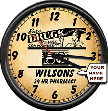 Drug Store Pharmacy Pharmacist Retro Vintage Personalized Your Name Wall Clock picture