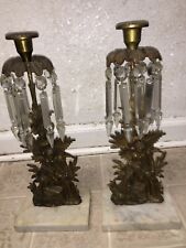 Beautiful Pair Of Vintage Brass On Marble Crystal Girandoles  picture