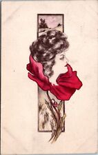 Postcard Artist Signed Cobb Shinn 1908 - Woman in red flower picture