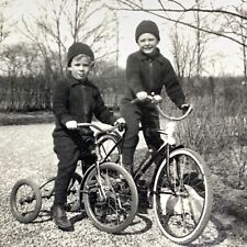 (AnA) FOUND Photo Photograph Brothers Boys On Bike Tricycle Artistic picture
