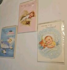 Unused Vintage New Baby Greeting Cards Embossed Original Packaging Lot Of 3 NOS picture
