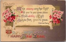 1911 Winsch HAPPY NEW YEAR Postcard w/ Gertrude Adams Quote / Pink Flowers picture