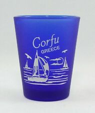 CORFU GREECE COBALT BLUE FROSTED SHOT GLASS SHOTGLASS picture