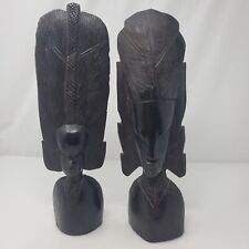 Vtg 12” African Ebony Wooden Hand Carved Tribal Male Female Pair Head Bust Kenya picture